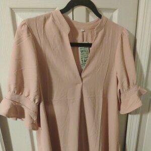 Qacohu Women's Blush V-Neck Puff Sleeve Blouse in